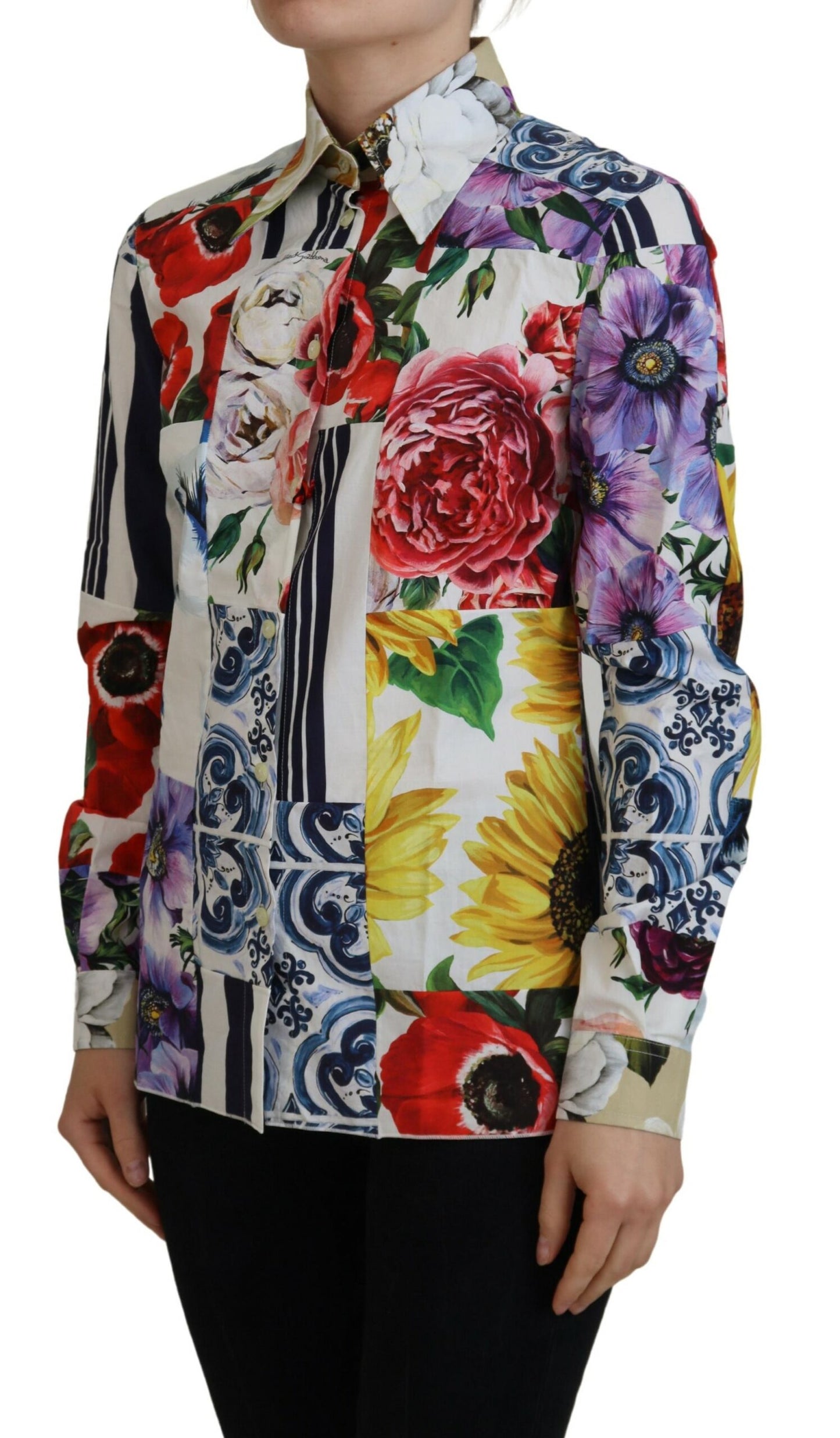 Dolce &amp; Gabbana Elegant long-sleeved top in floral cotton