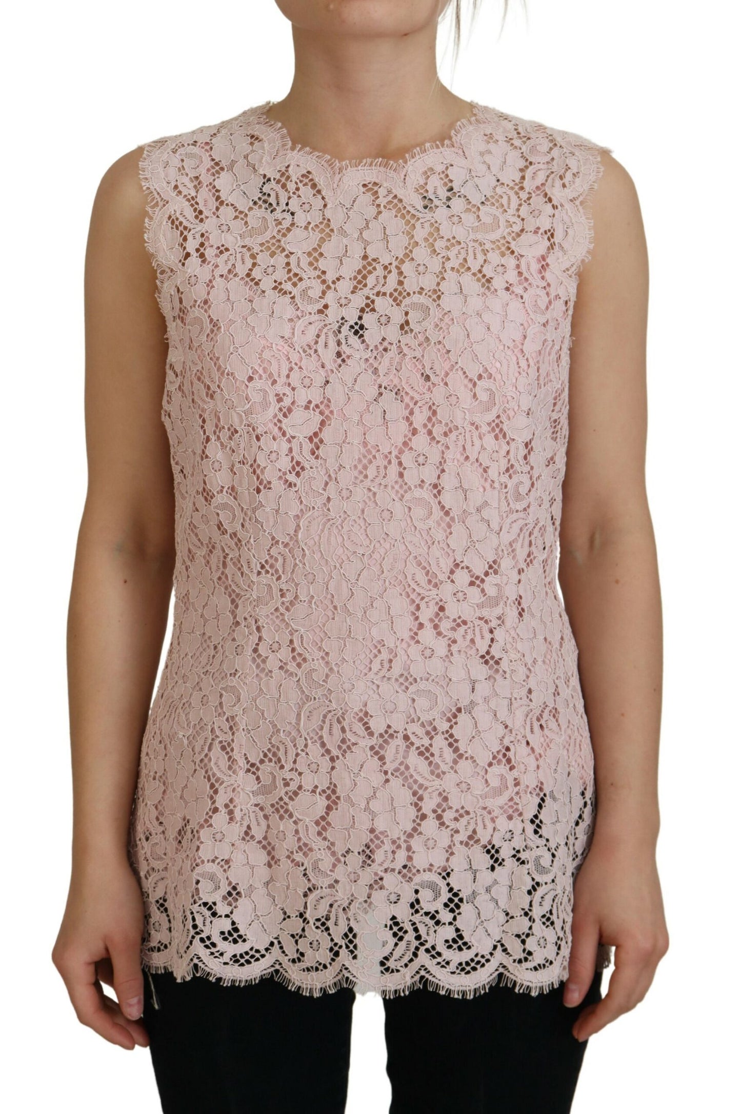 Dolce &amp; Gabbana Elegant sleeveless blouse made of transparent lace in pink