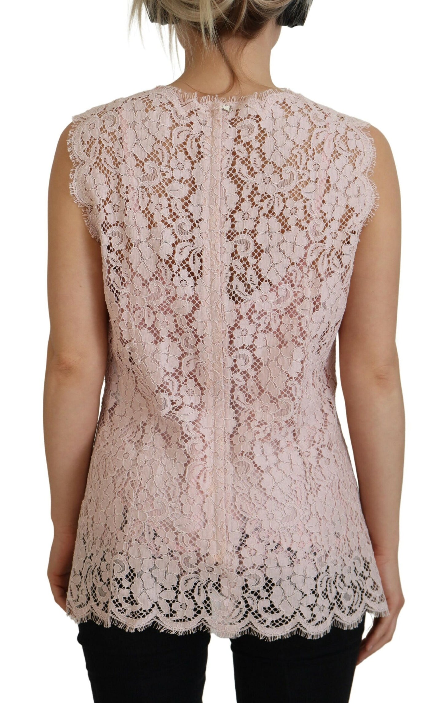 Dolce &amp; Gabbana Elegant sleeveless blouse made of transparent lace in pink