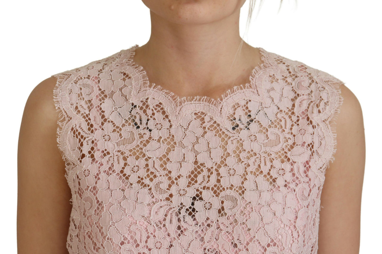 Dolce &amp; Gabbana Elegant sleeveless blouse made of transparent lace in pink