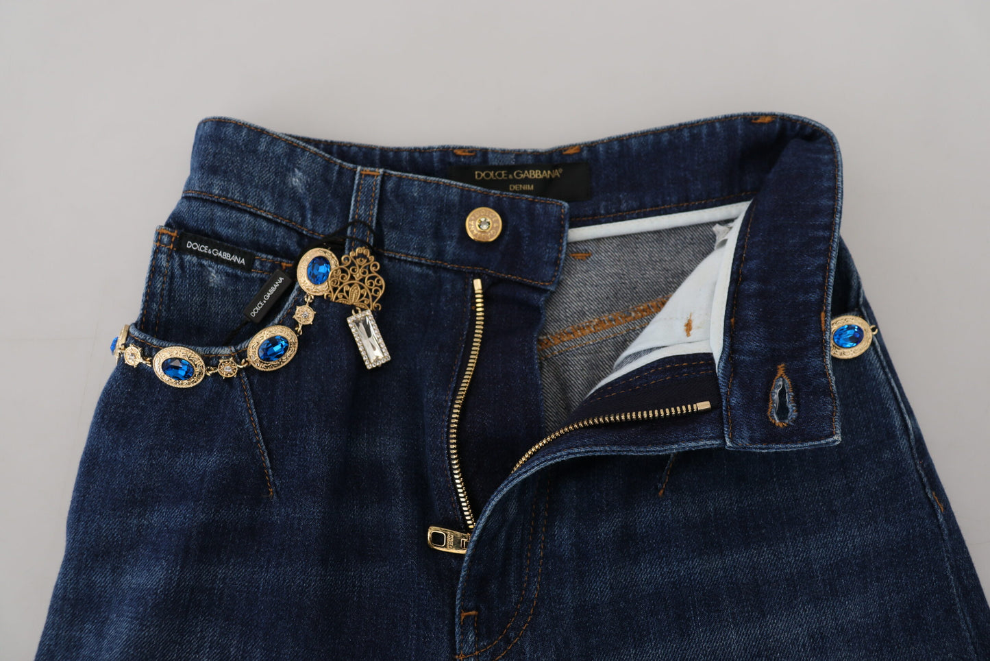 Dolce &amp; Gabbana Embellished Designer Straight Leg Jeans