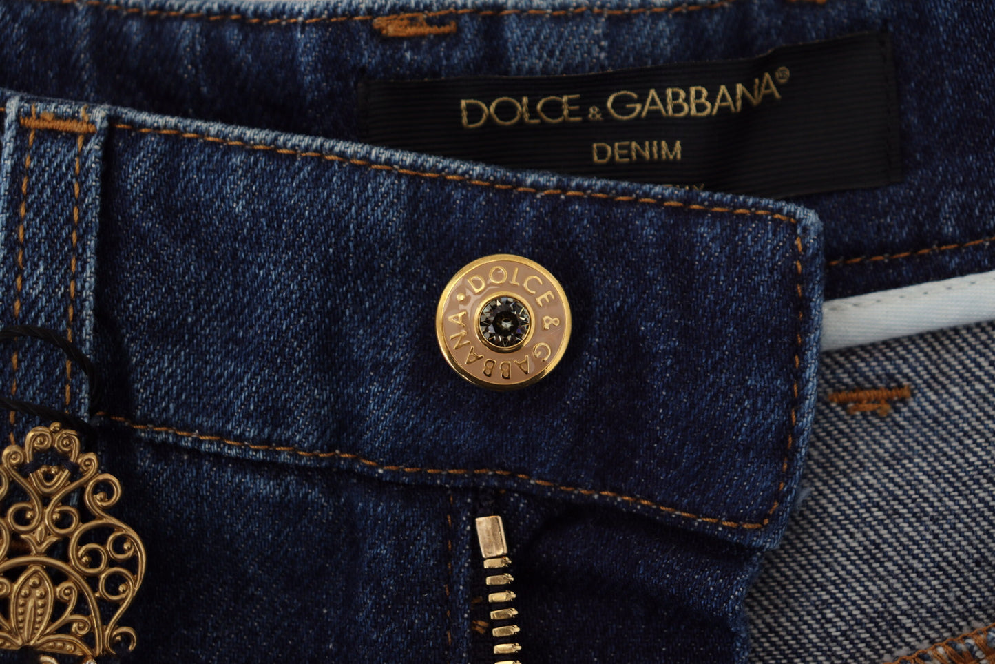 Dolce &amp; Gabbana Embellished Designer Straight Leg Jeans