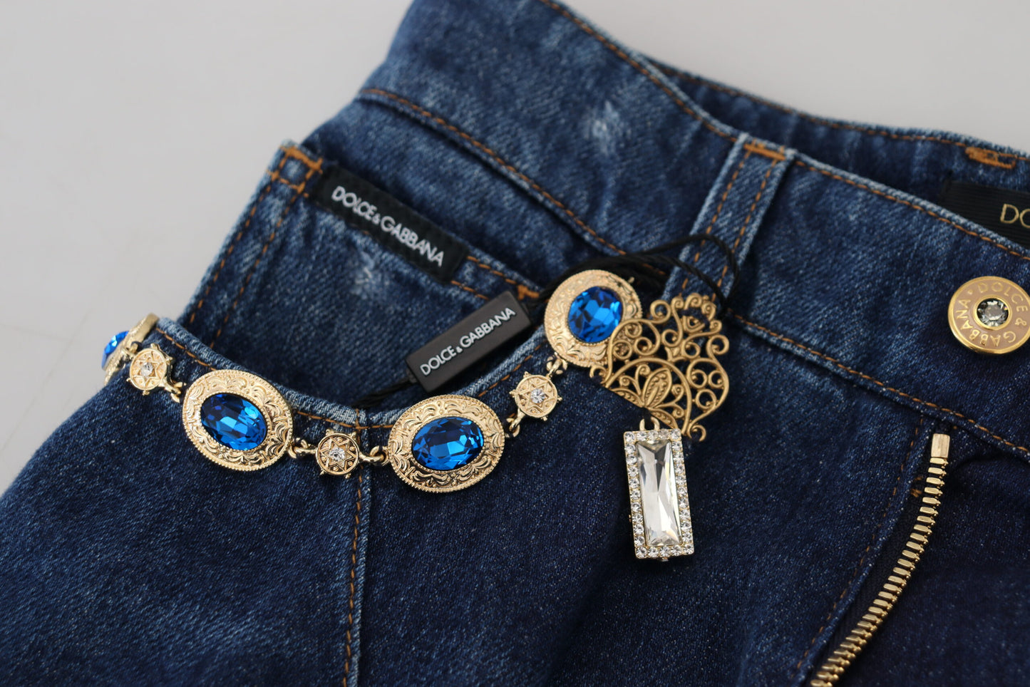 Dolce &amp; Gabbana Embellished Designer Straight Leg Jeans