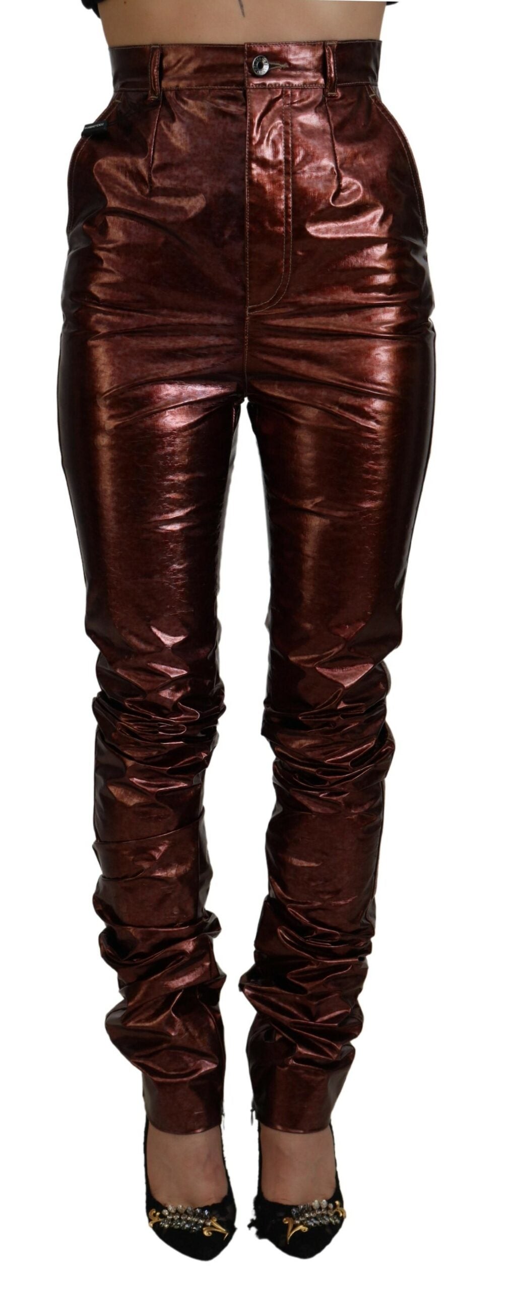 Dolce &amp; Gabbana high-waisted skinny jeans in metallic bronze