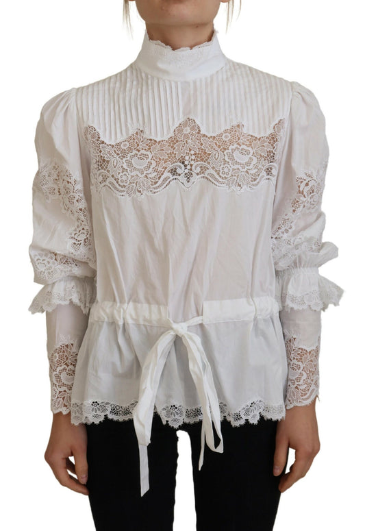 Dolce &amp; Gabbana Elegant white cotton blouse with lace trim