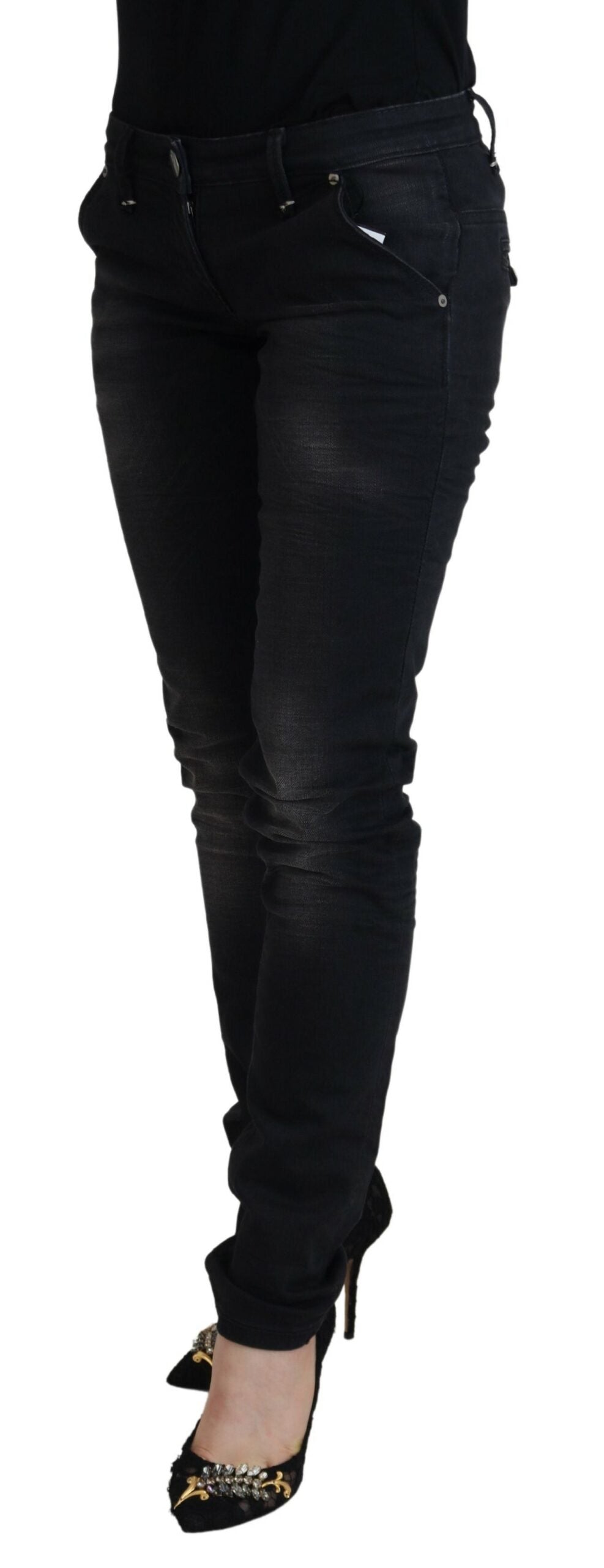 Eight Slim Black Washed Skinny Jeans with Low Waist