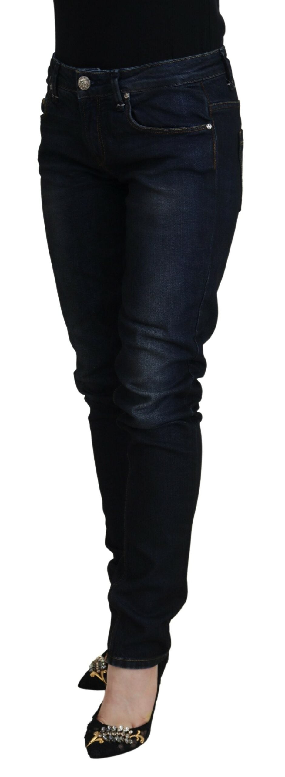 Acht Schicke Denim-Skinny-Jeans mit niedriger Taille