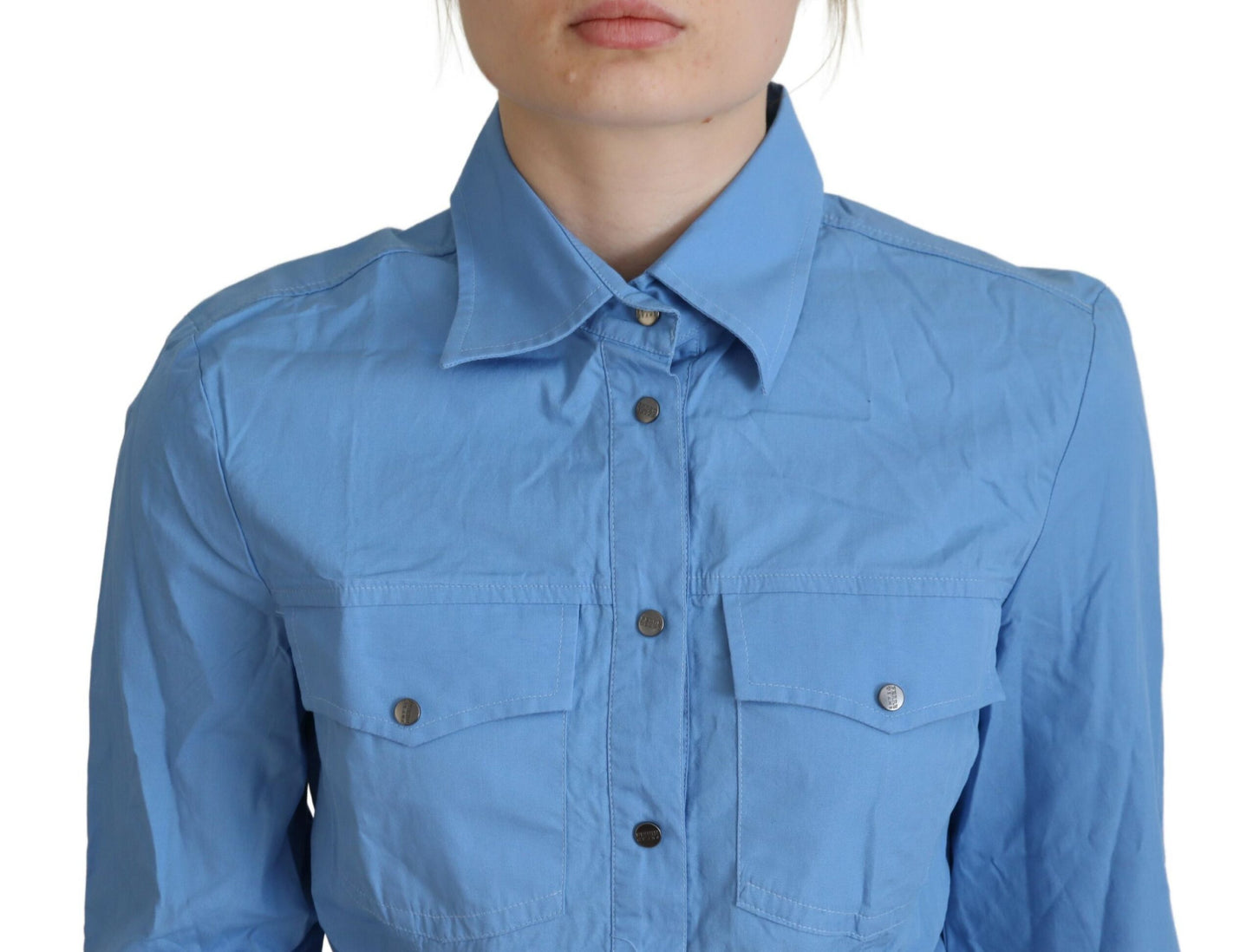 Ferre Elegant long-sleeved polo shirt in blue cotton