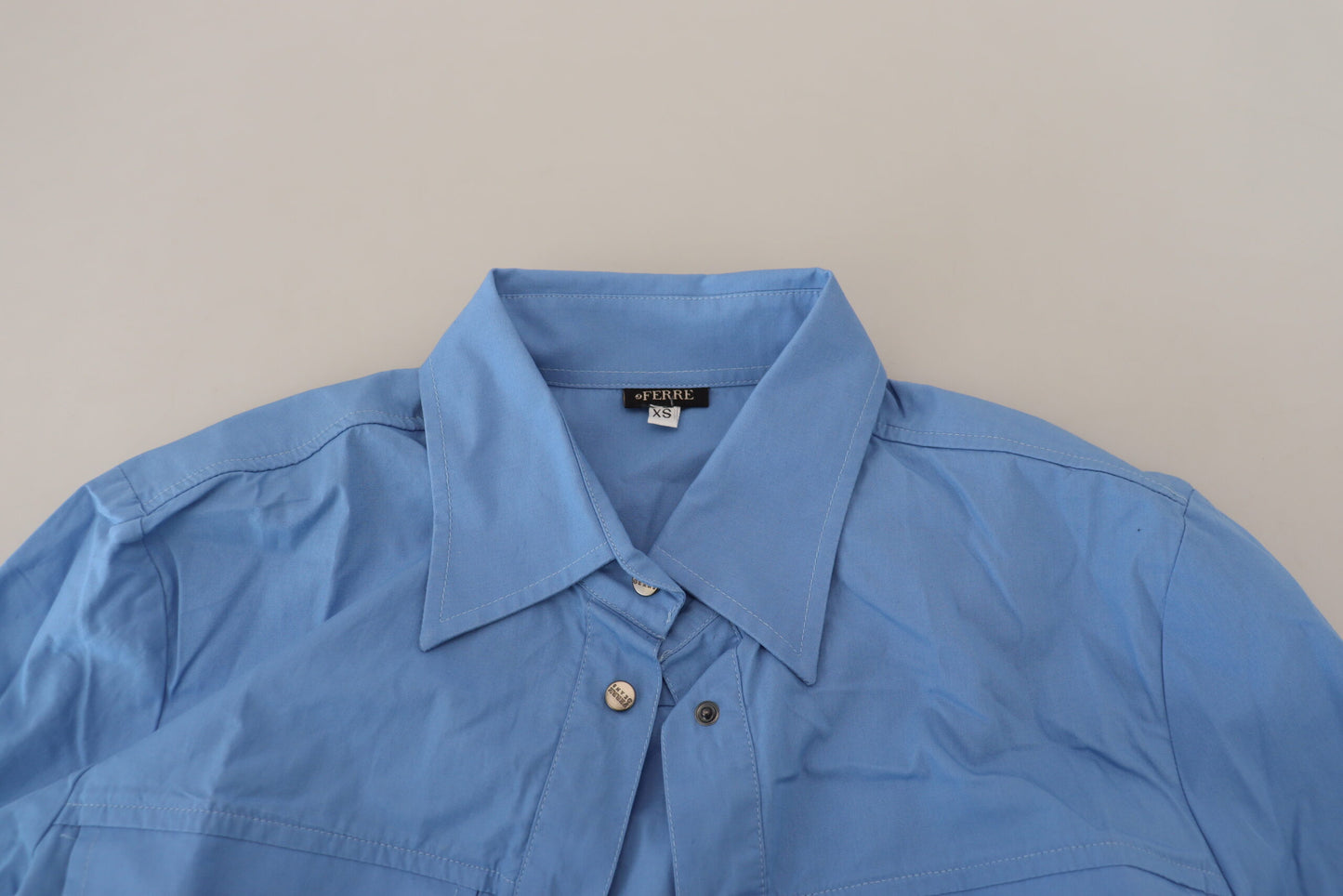 Ferre Elegant long-sleeved polo shirt in blue cotton