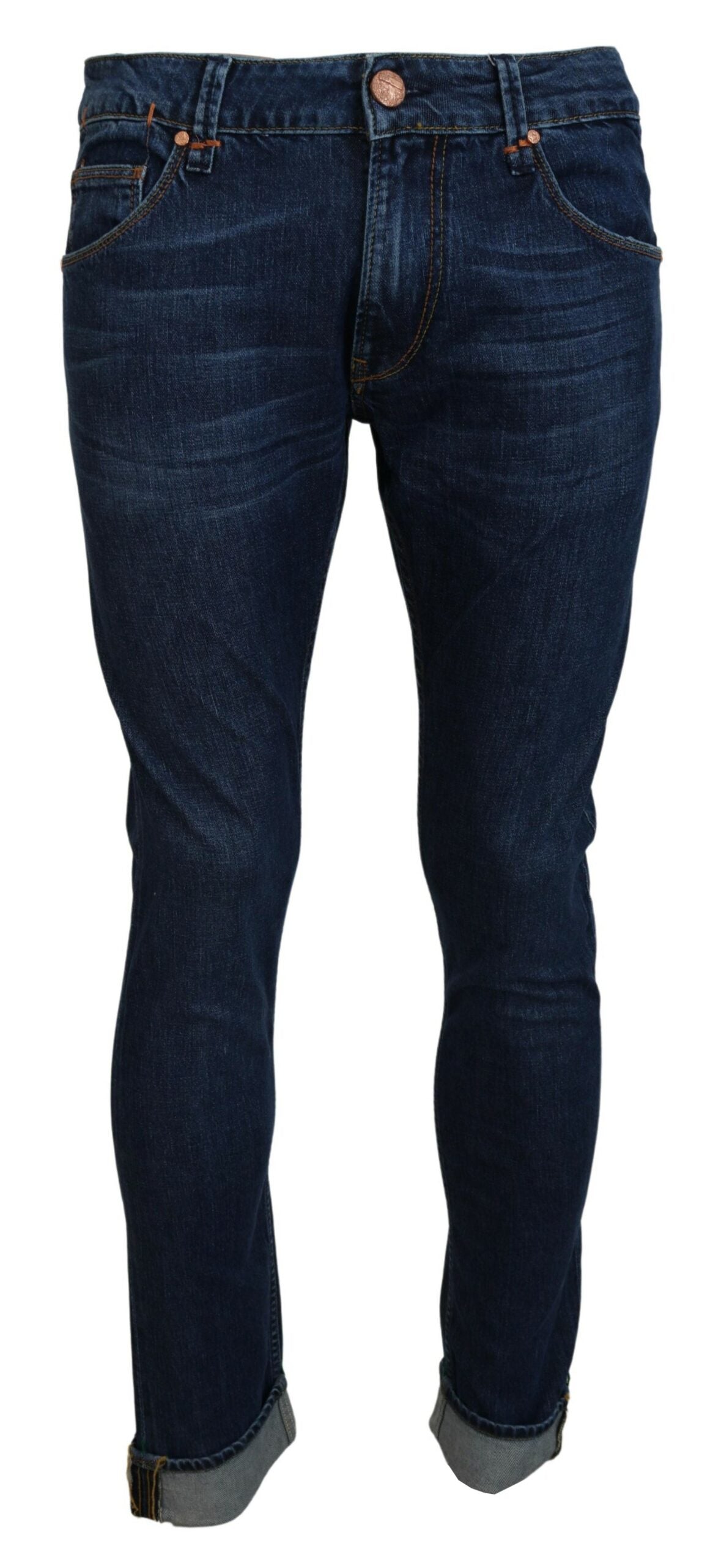 Acht Exquisiter konisch zulaufender italienischer Denim in Blau