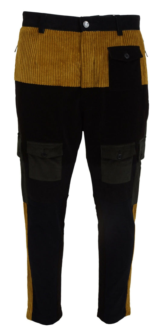 Dolce &amp; Gabbana Elegant Black Tapered Pants with Yellow Accent