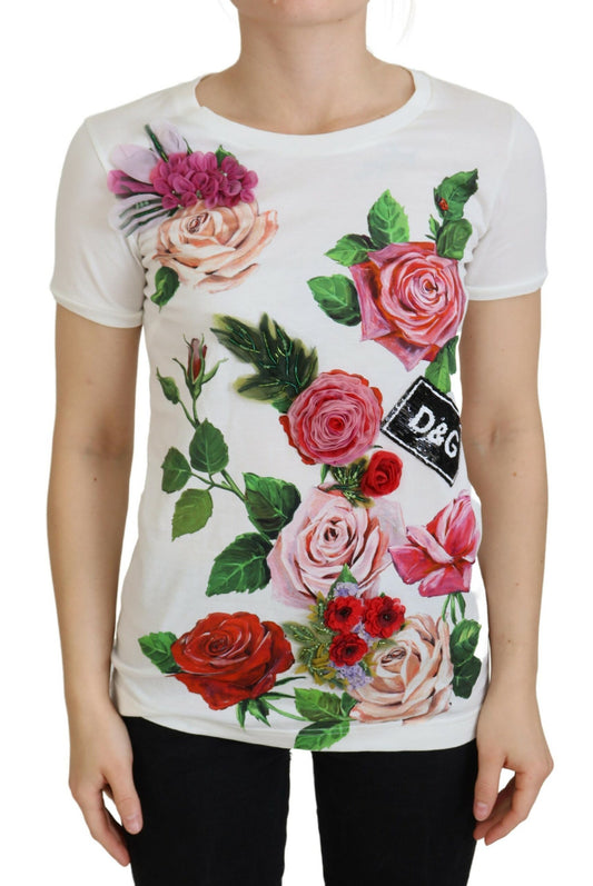 Dolce &amp; Gabbana Elegant Multicolor Cotton Tee with Rose Print