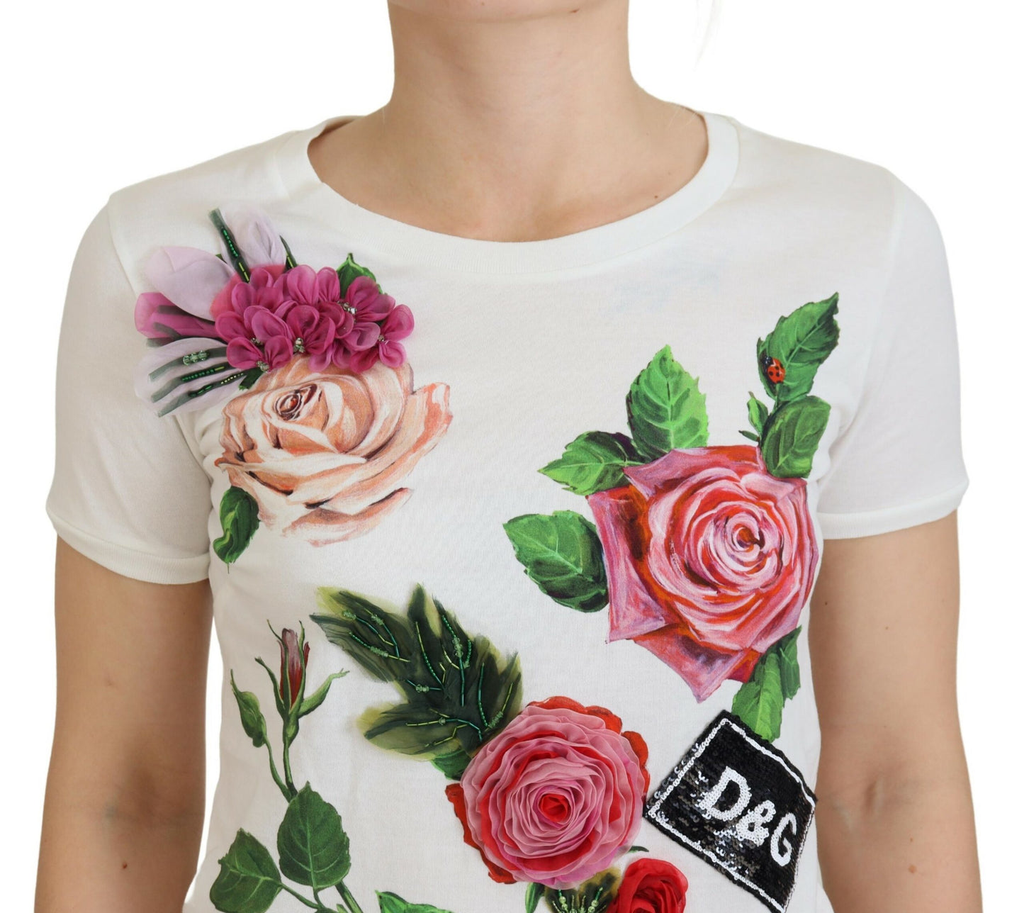 Dolce &amp; Gabbana Elegant Multicolor Cotton Tee with Rose Print