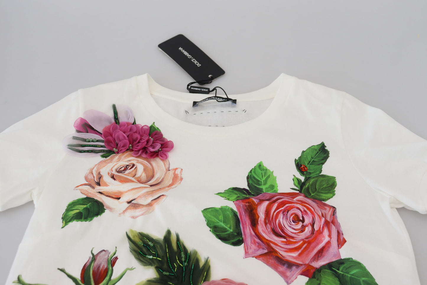 Dolce &amp; Gabbana Elegant Multicolor Cotton Tee with Rose Print