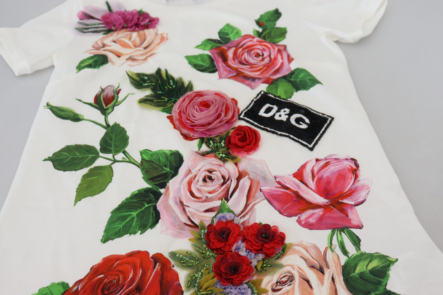 Dolce &amp; Gabbana Elegant Multicolor Cotton Tee with Rose Print