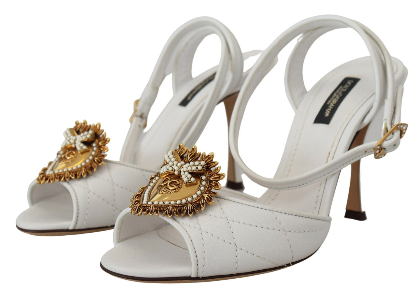 Dolce &amp; Gabbana Devotion Embellished White Leather Stilettos