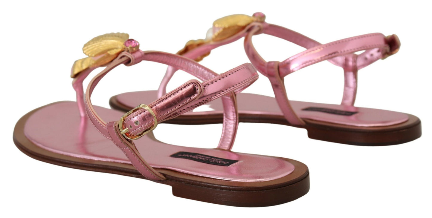 Dolce &amp; Gabbana Chic pink leather sandals with exquisite decoration