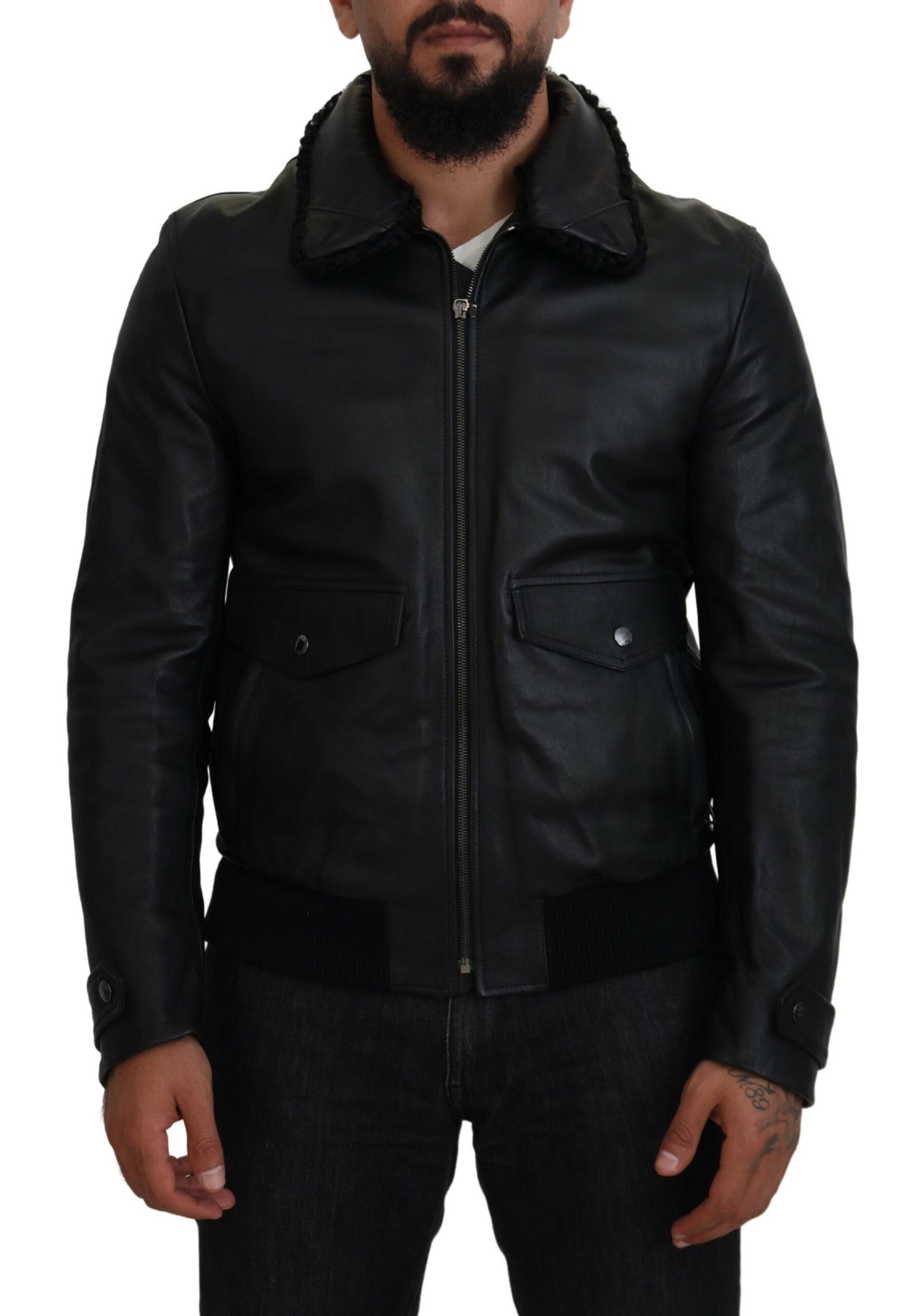 Dolce &amp; Gabbana Chic black leather jacket with silk lining