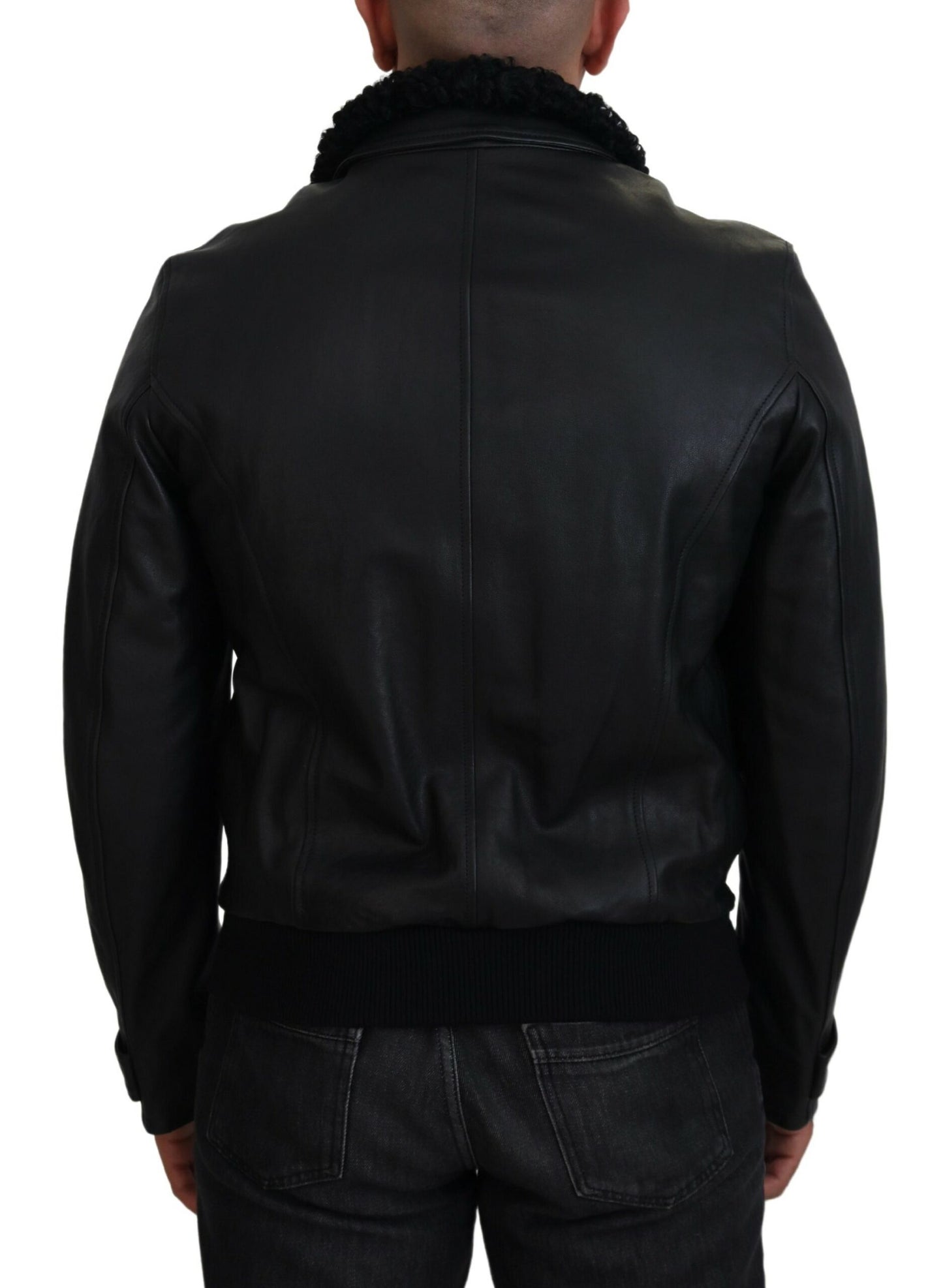 Dolce &amp; Gabbana Chic black leather jacket with silk lining