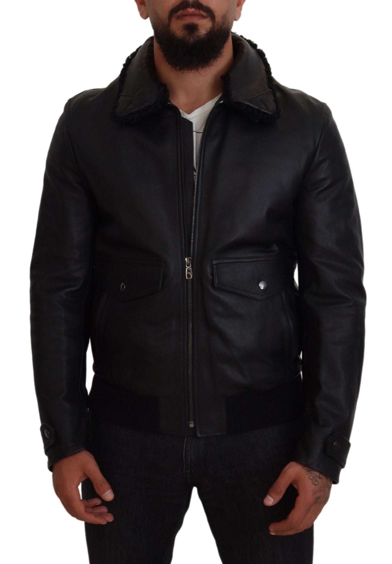 Dolce &amp; Gabbana Chic black leather jacket with silk lining