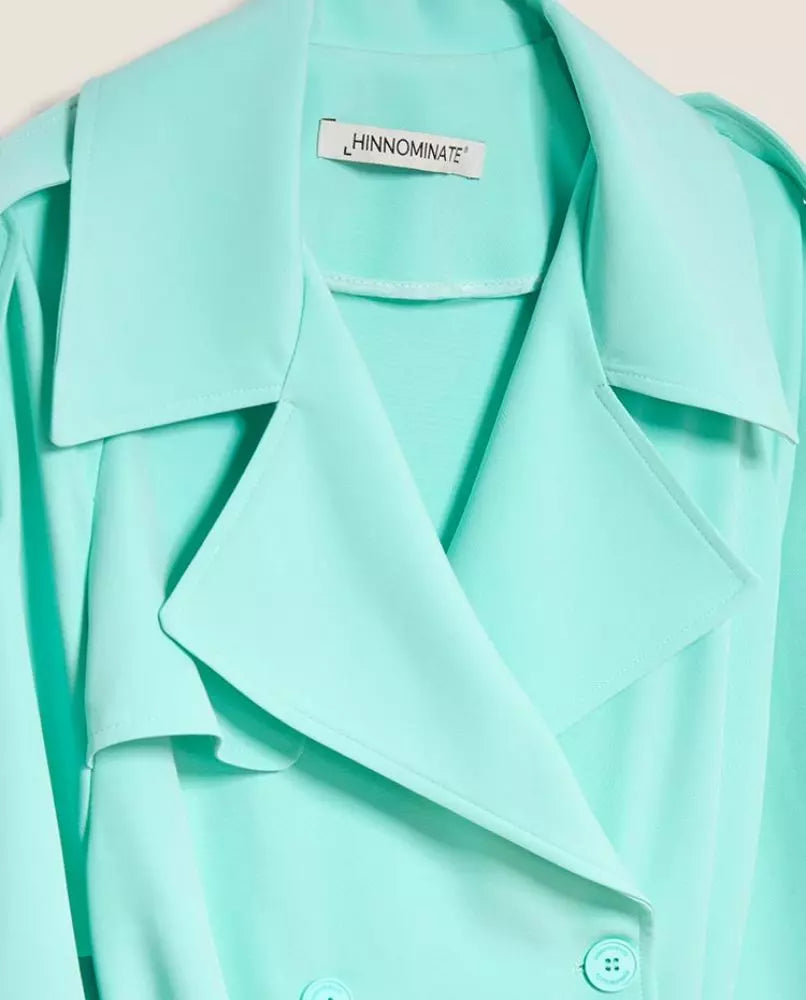 Hinnominate Elegant light blue double-breasted trench coat