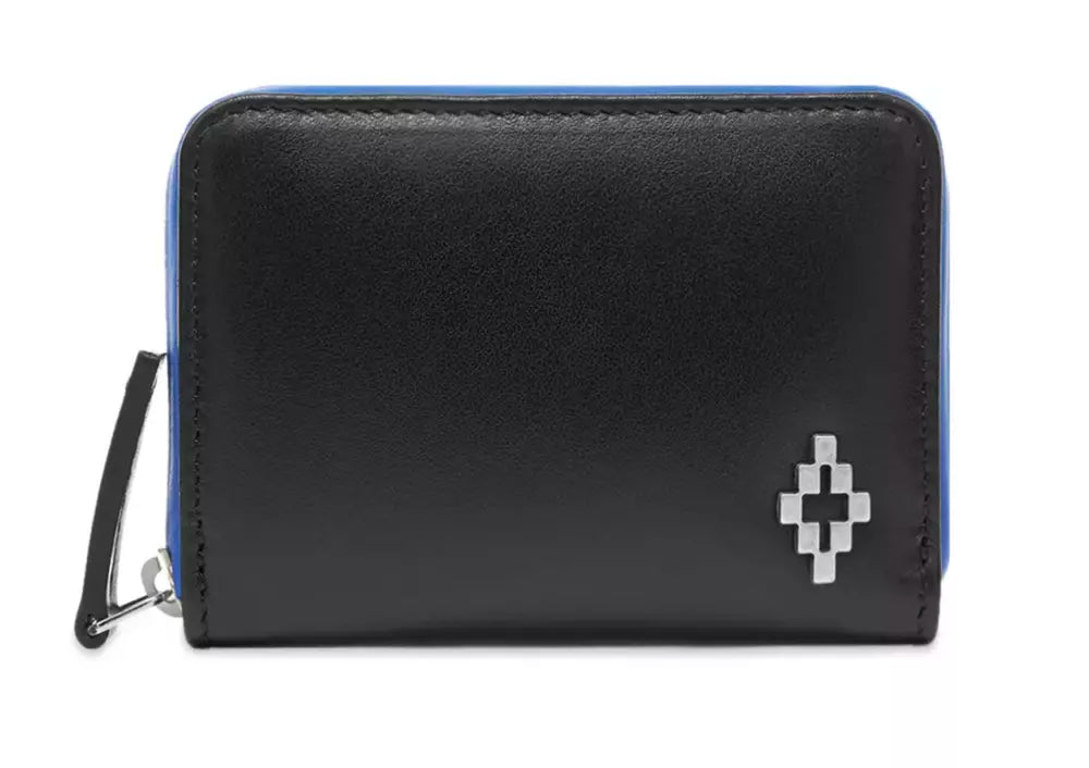 Marcelo Burlon Elegant card holder made of black leather with blue accents