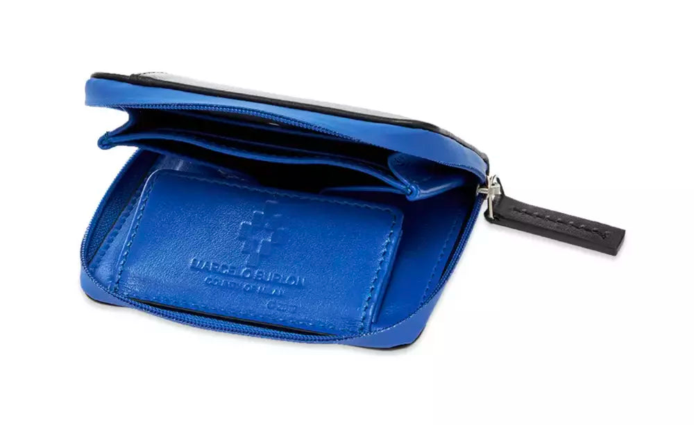 Marcelo Burlon Elegant card holder made of black leather with blue accents