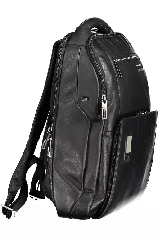 Piquadro Black Leather Backpack for Men