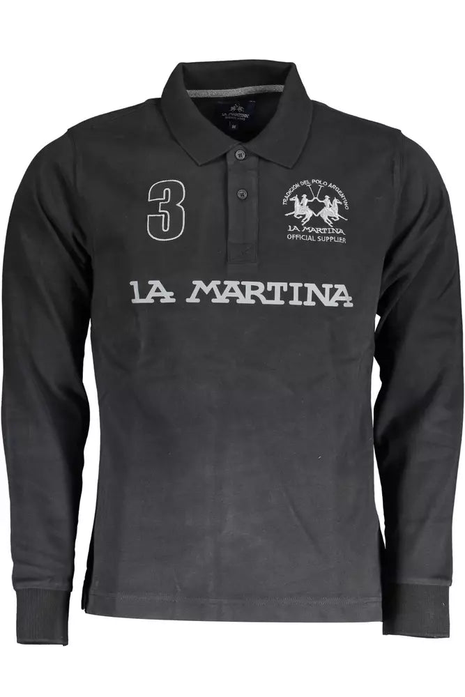 La Martina Black Cotton Polo Shirt for Men