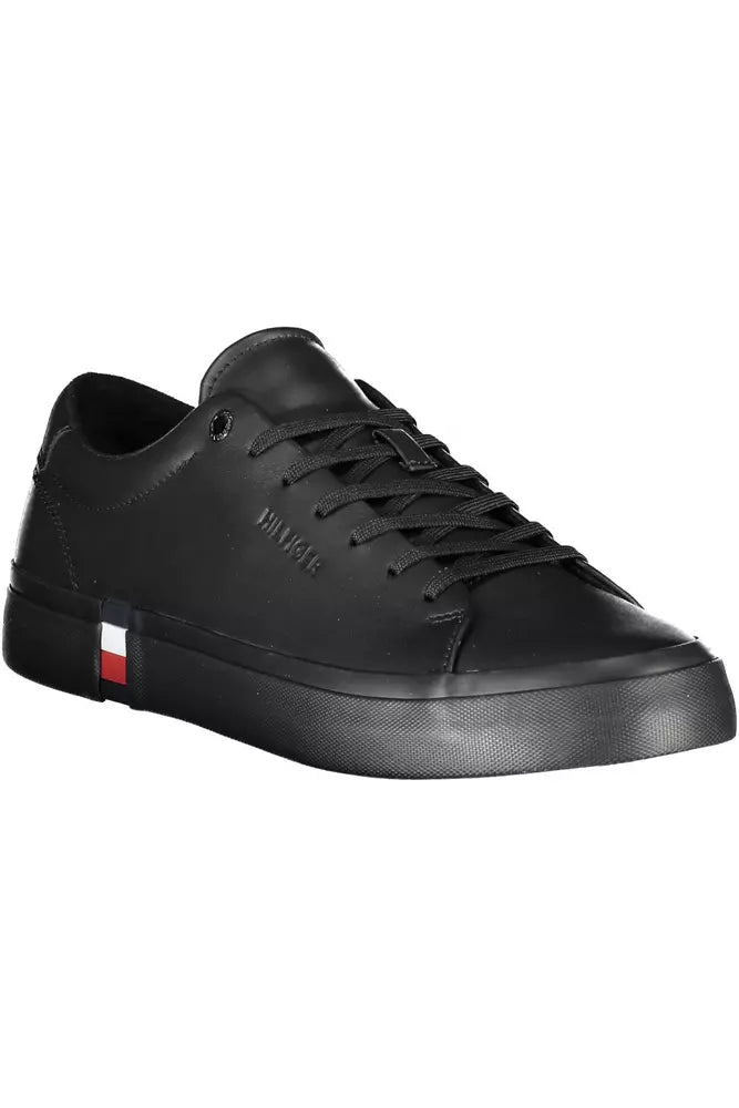 Tommy Hilfiger Black Leather Men's Sneakers