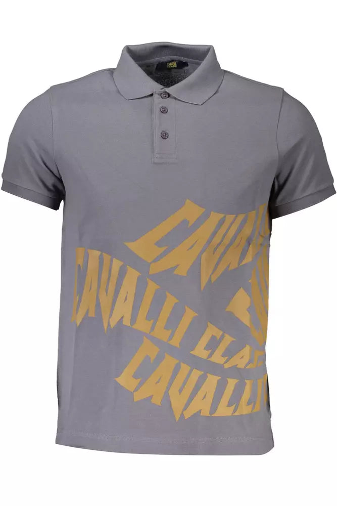 Cavalli Class Grey Cotton Polo Shirt for Men