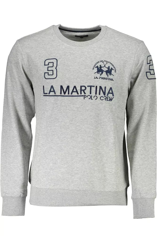 La Martina Grey Cotton Sweater for Men