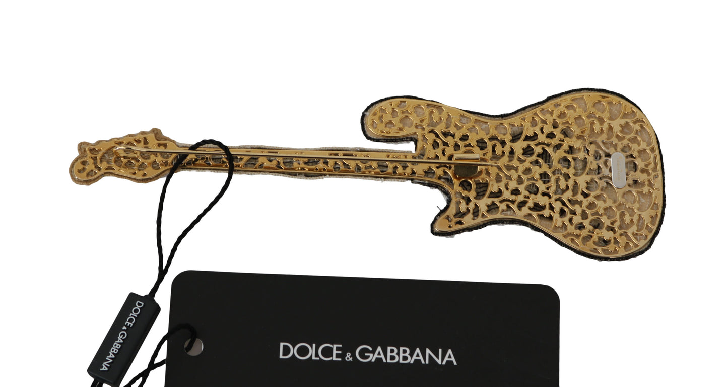 Dolce &amp; Gabbana Gold Sequin Guitar Pin Brooch