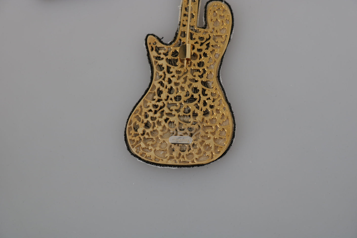 Dolce &amp; Gabbana Gold Sequin Guitar Pin Brooch