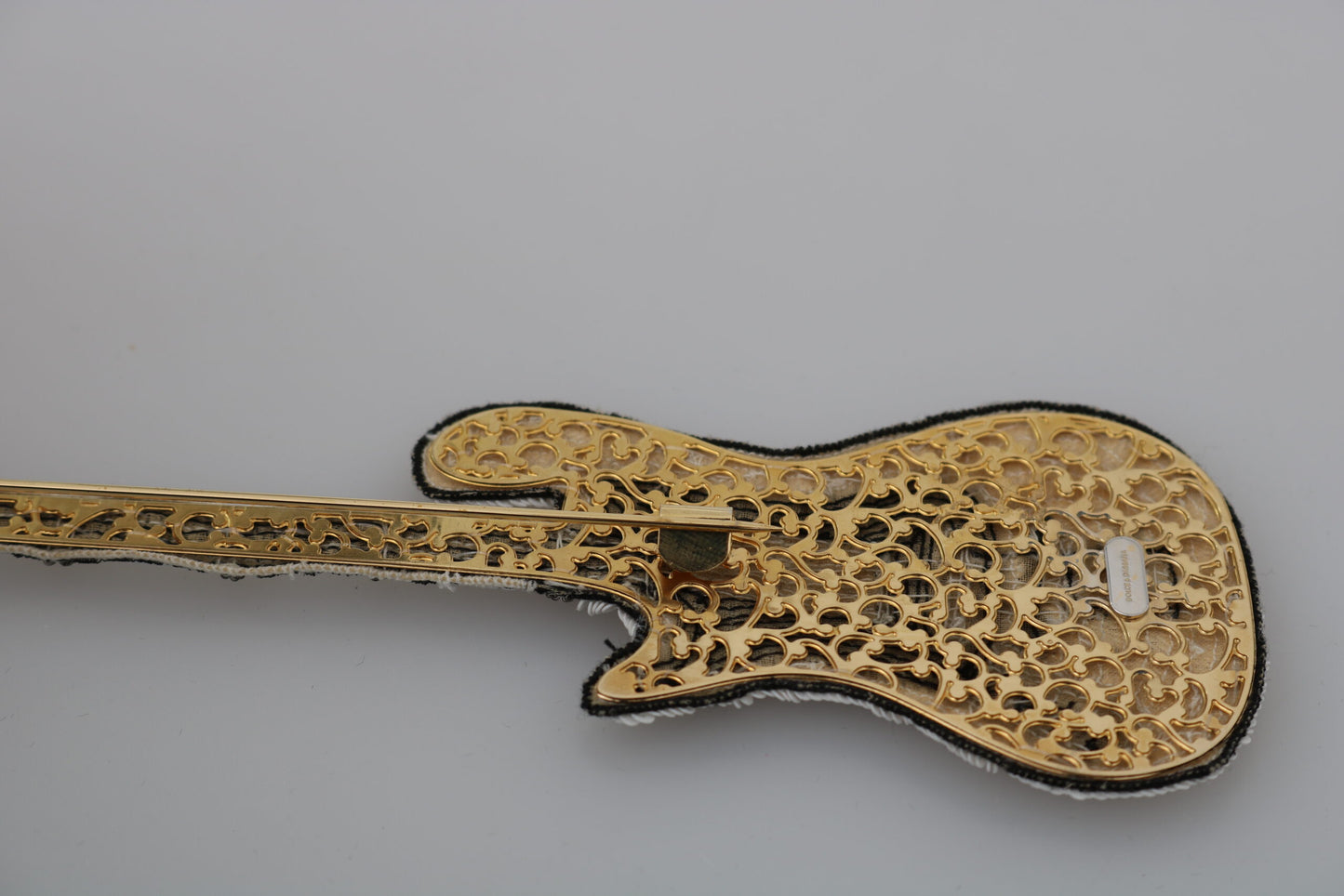 Dolce &amp; Gabbana Gold Sequin Guitar Pin Brooch