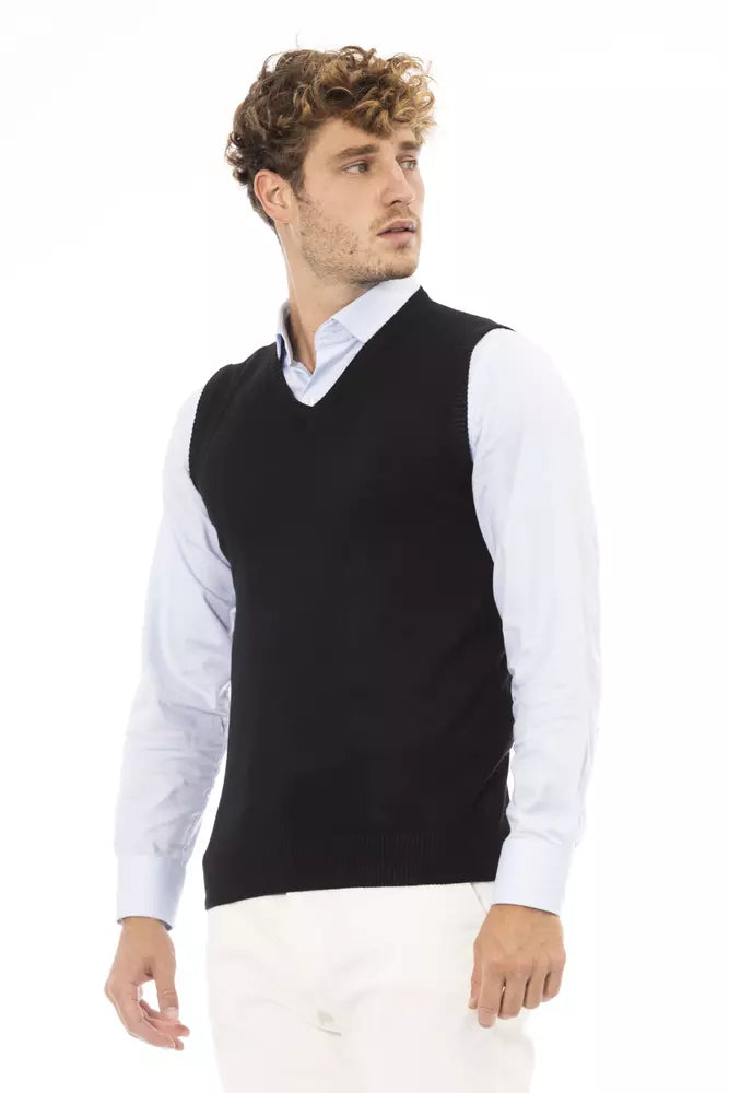 Alpha Studio Black Viscose Men's Vest