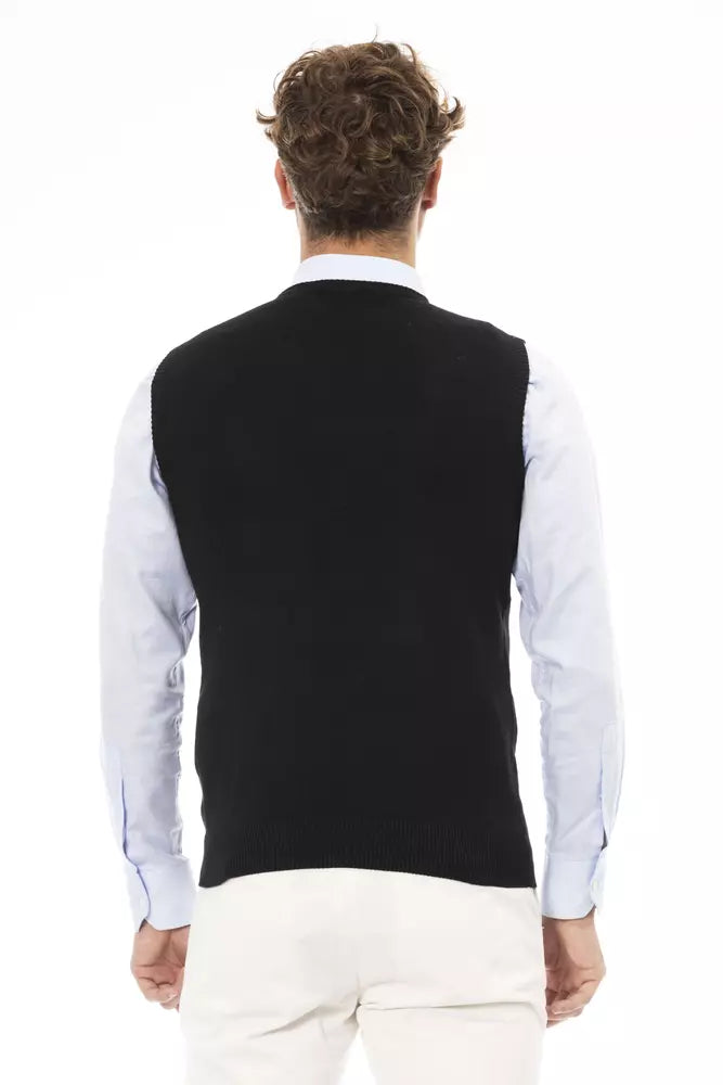 Alpha Studio Black Viscose Men's Vest