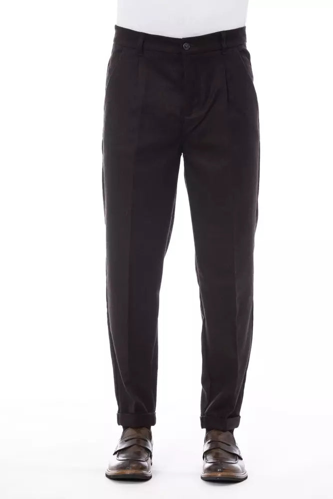 Alpha Studio Brown Wool Men's Trousers