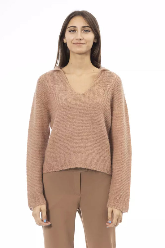 Alpha Studio Beige Merino Wool Sweater for Women