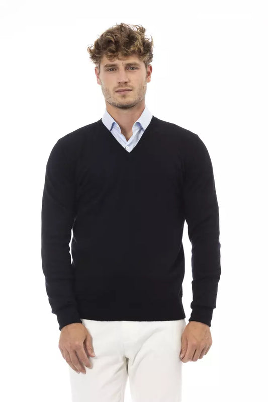 Alpha Studio Schwarzer Pullover aus Wolle für Männer