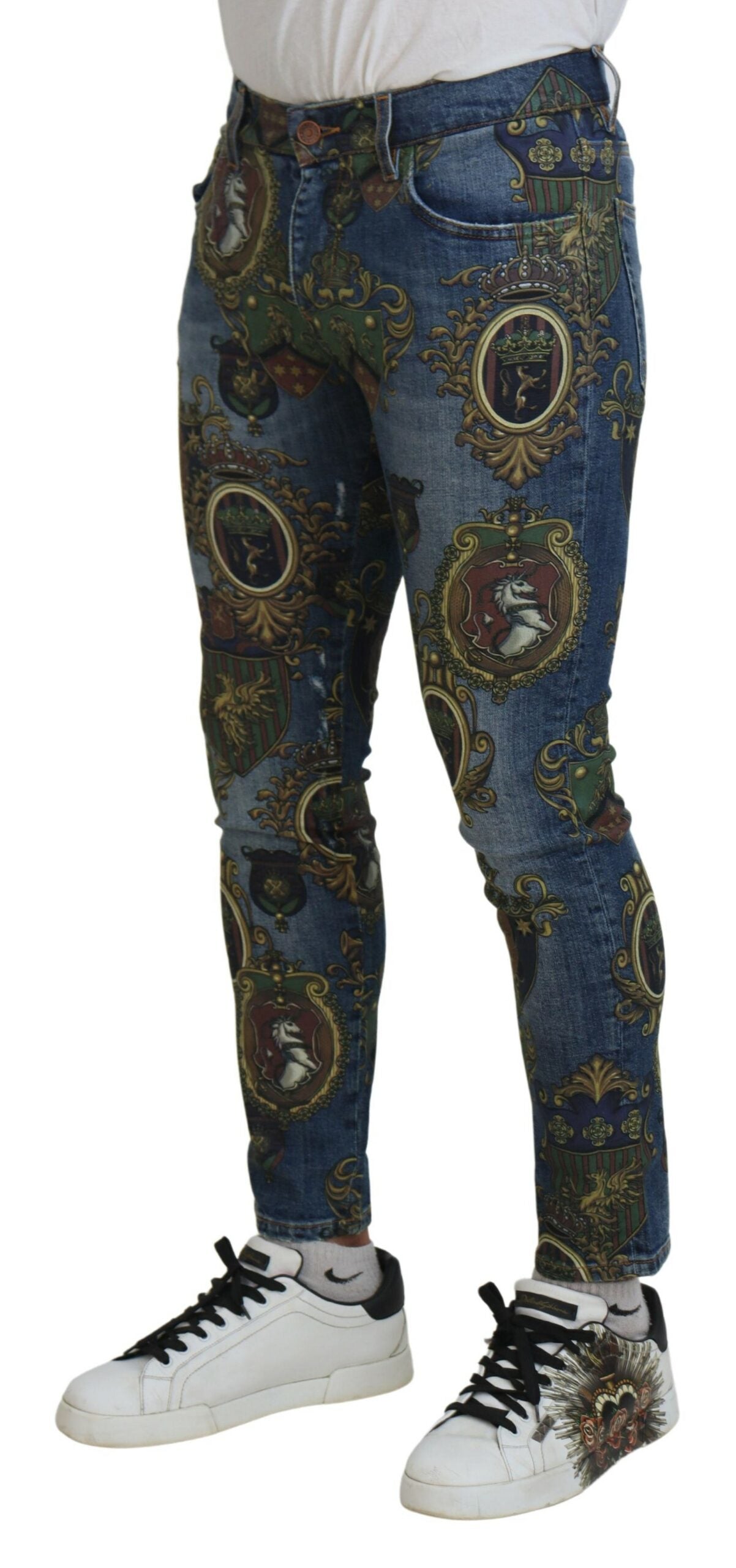 Dolce &amp; Gabbana Elegant printed denim jeans in slim fit