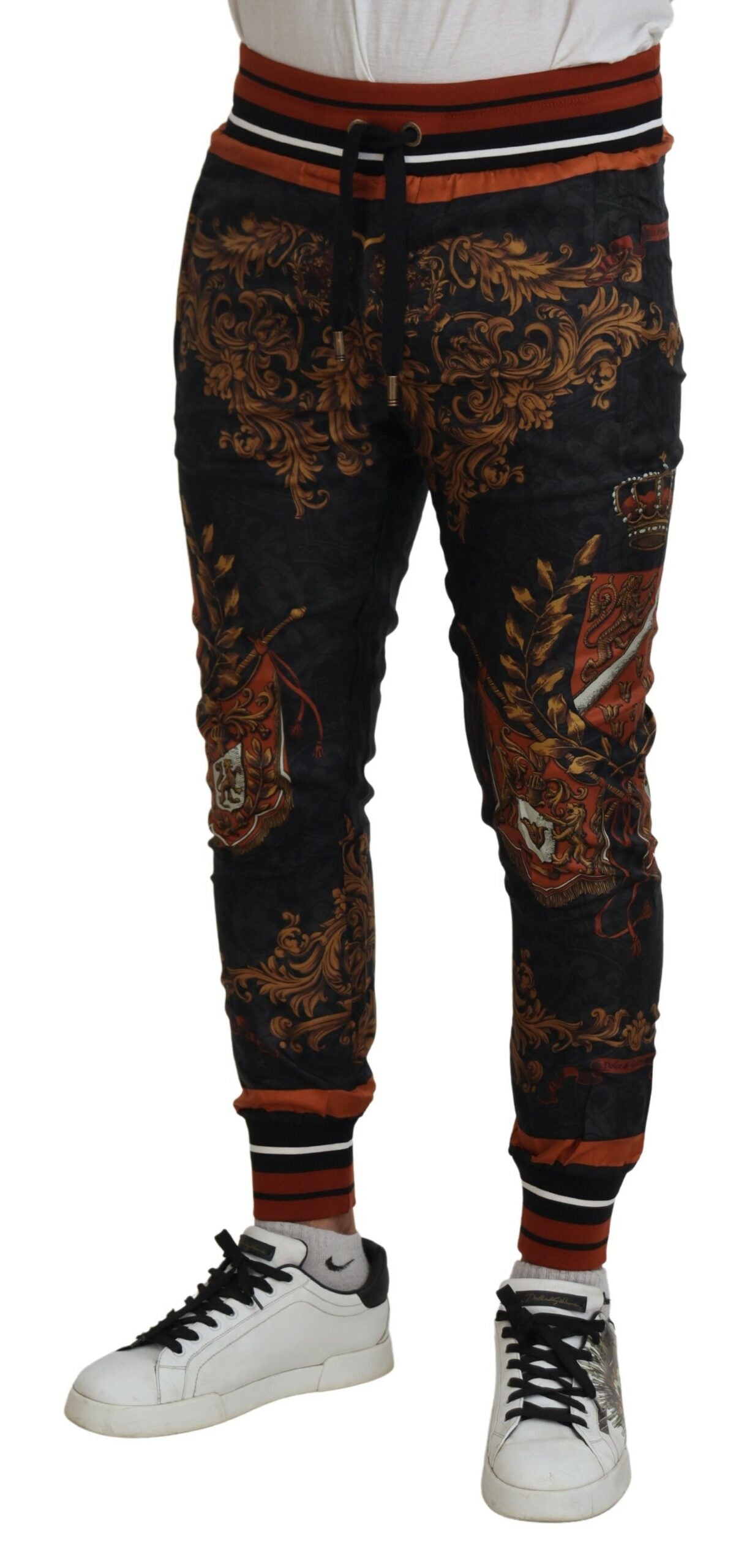 Dolce &amp; Gabbana Baroque Crown Silk Sweatpants