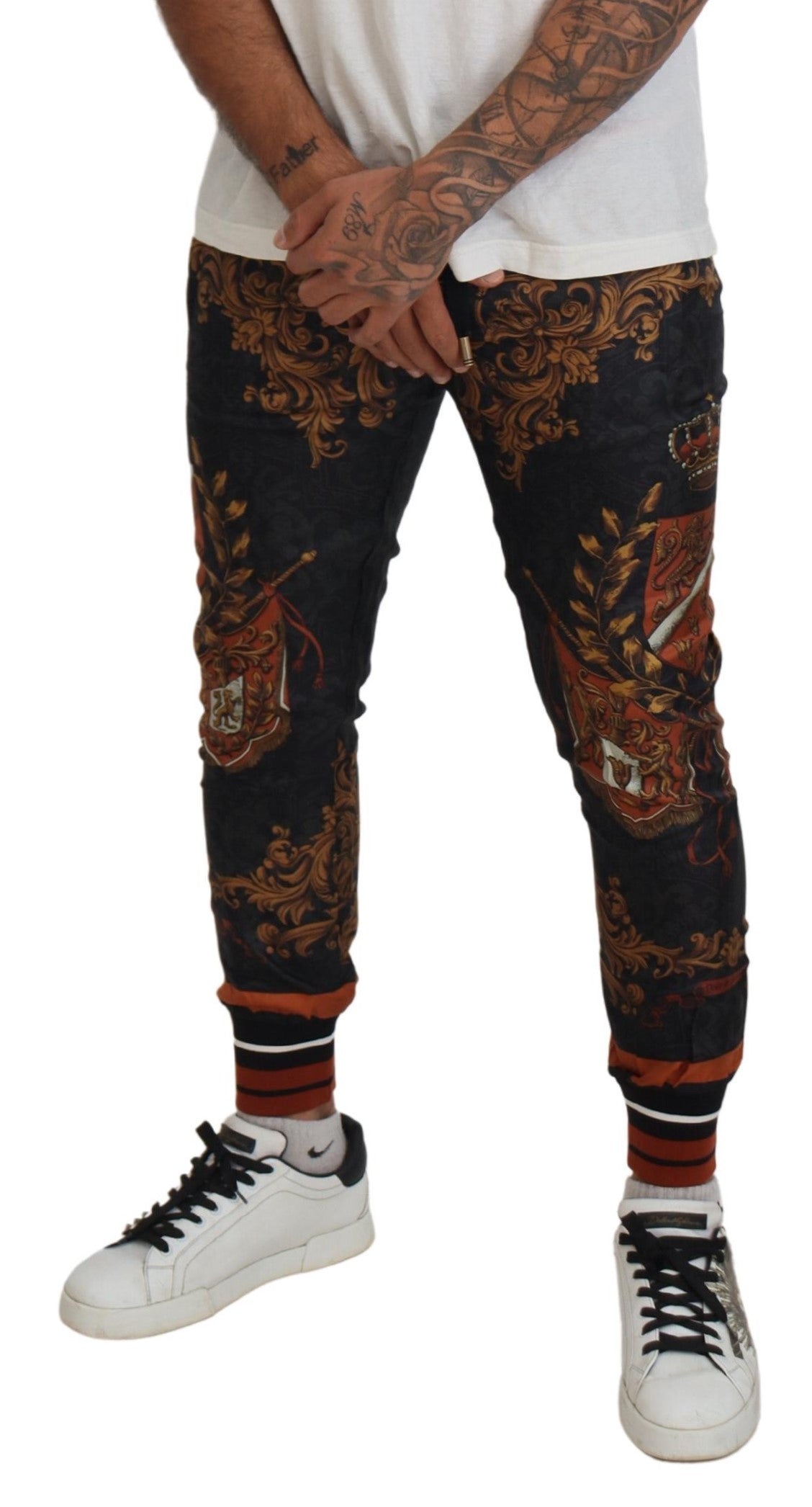 Dolce &amp; Gabbana Baroque Crown Silk Sweatpants