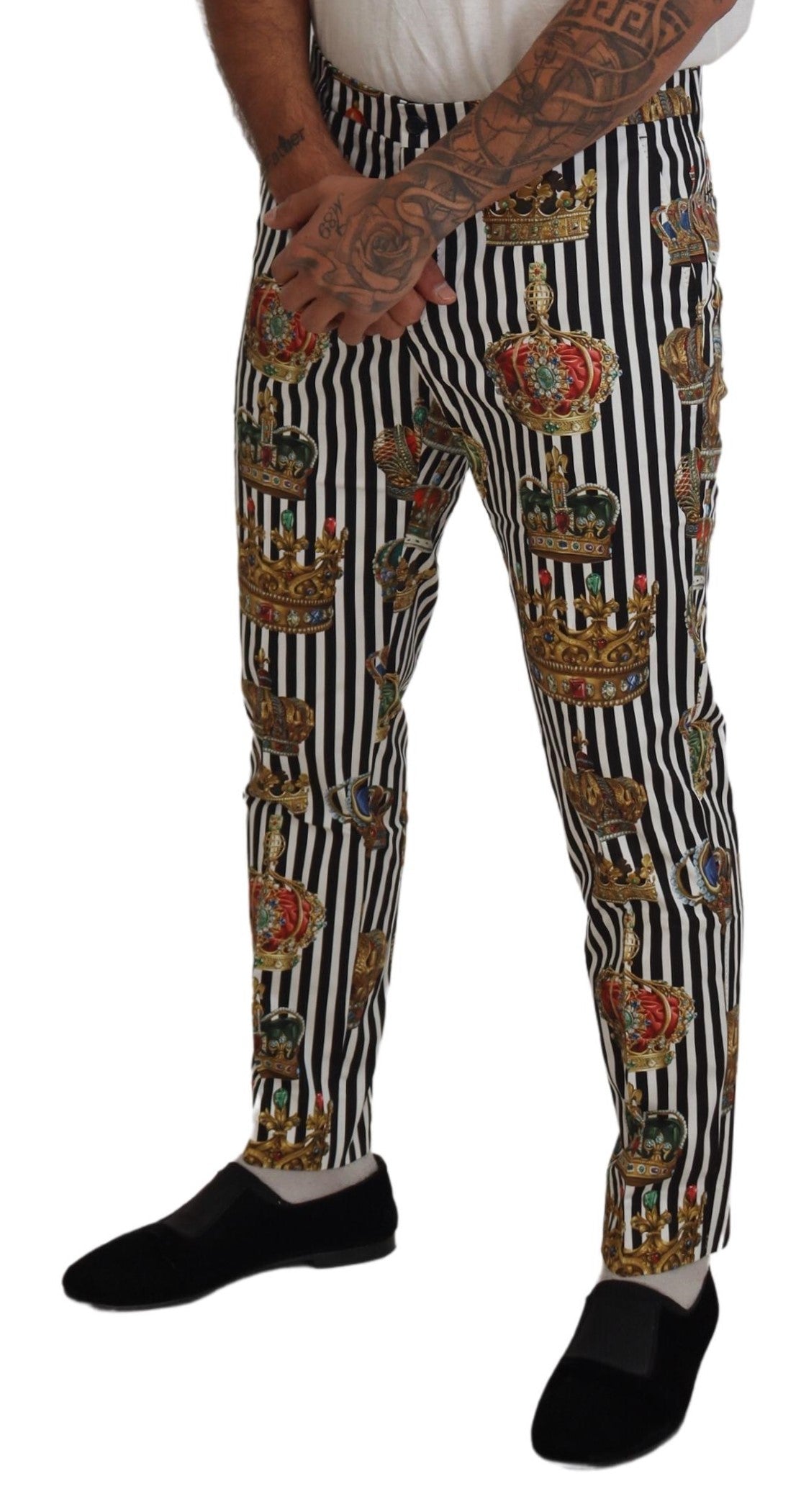 Dolce &amp; Gabbana Elegant chino trousers with gold crown stripes