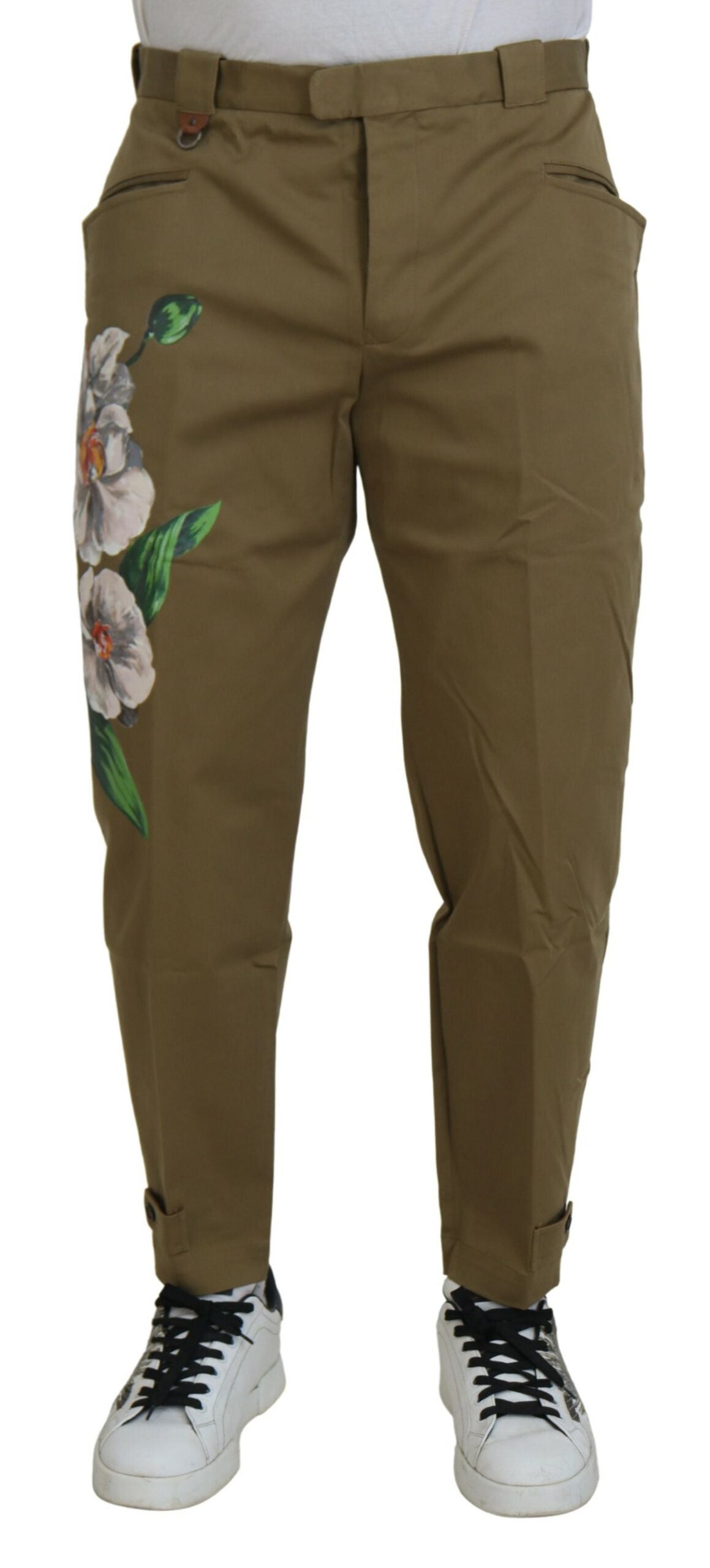 Dolce & Gabbana Exquisite Chino-Hose mit Blumenmuster in Beige