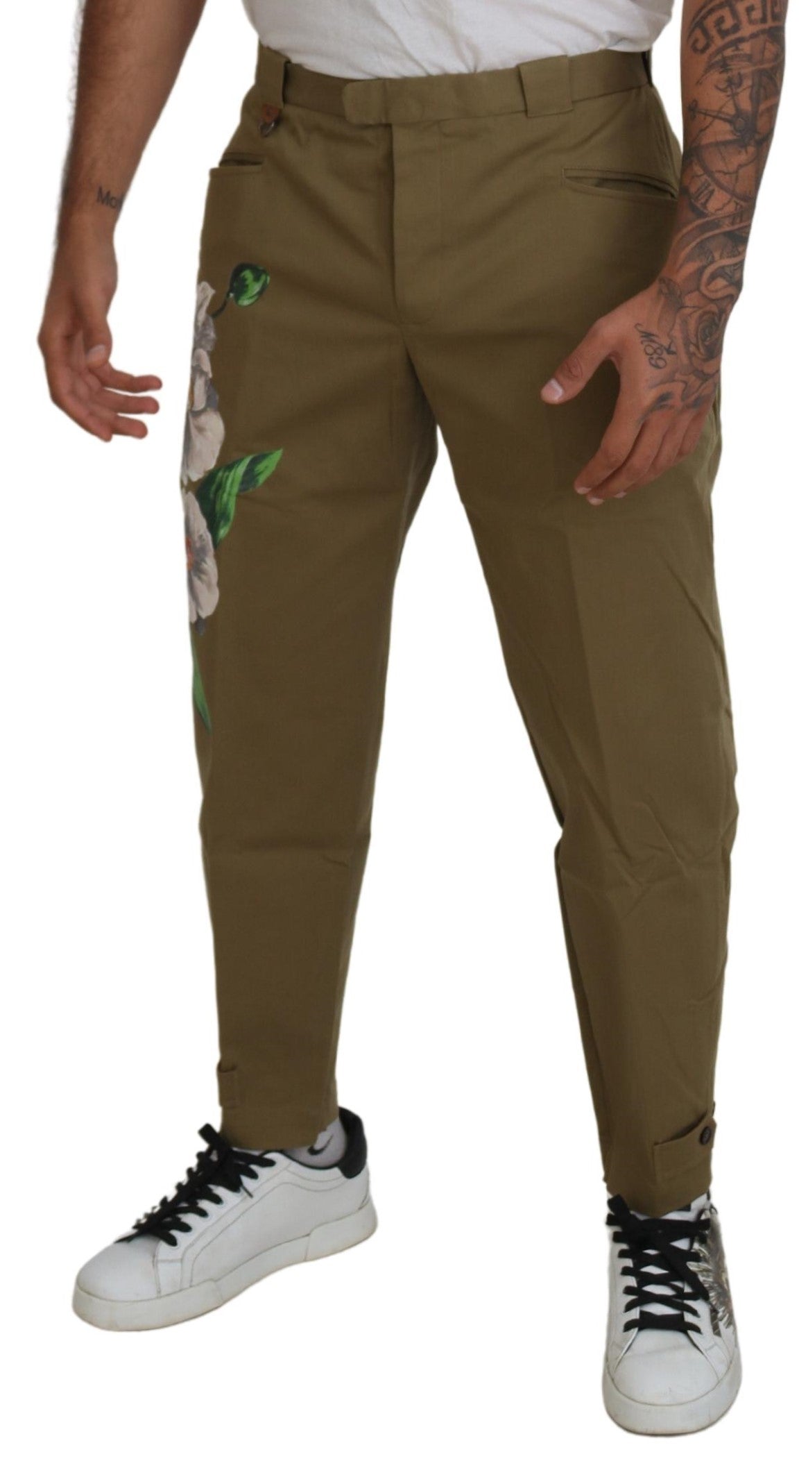 Dolce & Gabbana Exquisite Chino-Hose mit Blumenmuster in Beige