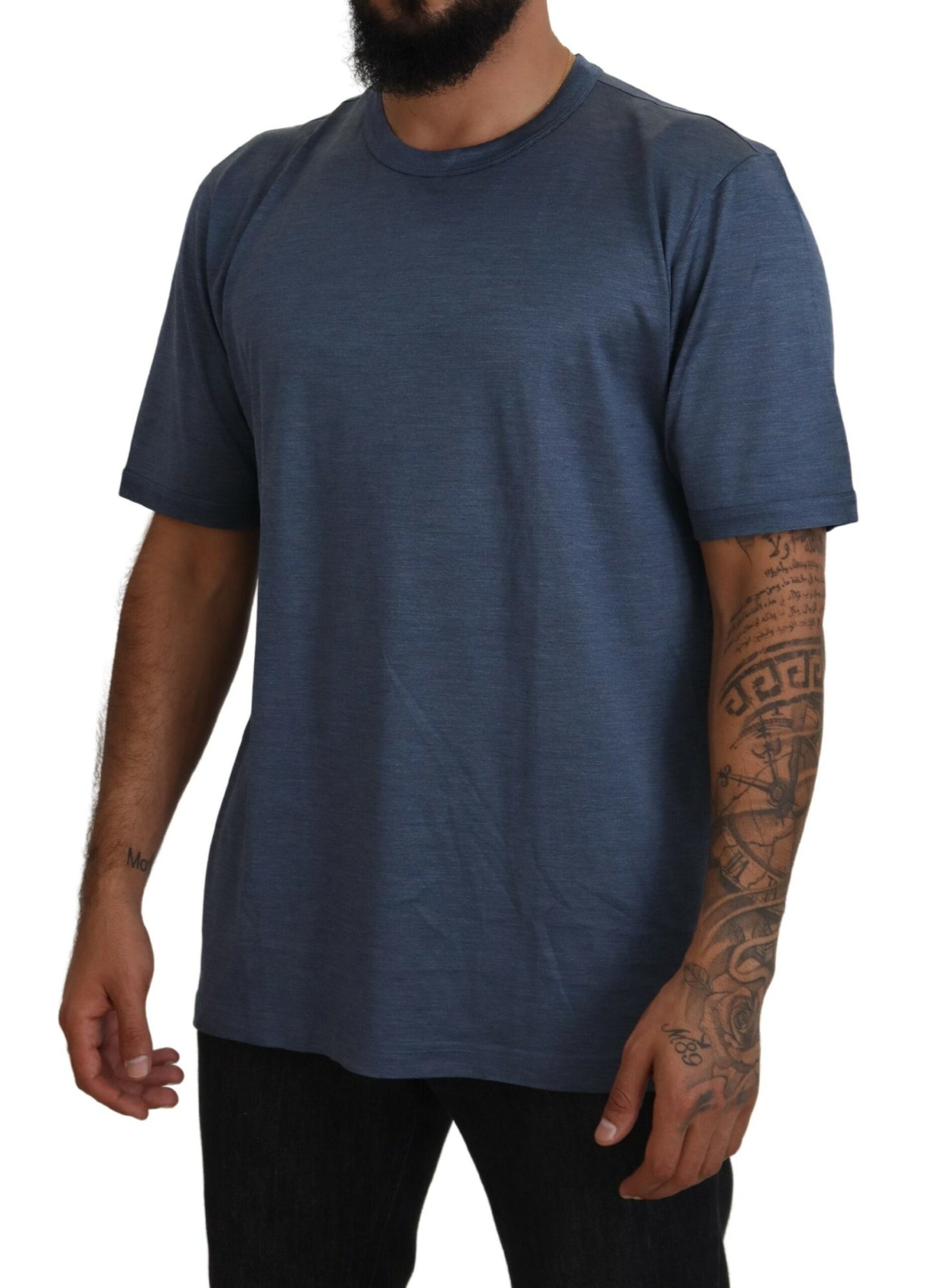 Dolce &amp; Gabbana Silk Blue Round Neck T-Shirt - A Touch of Elegance