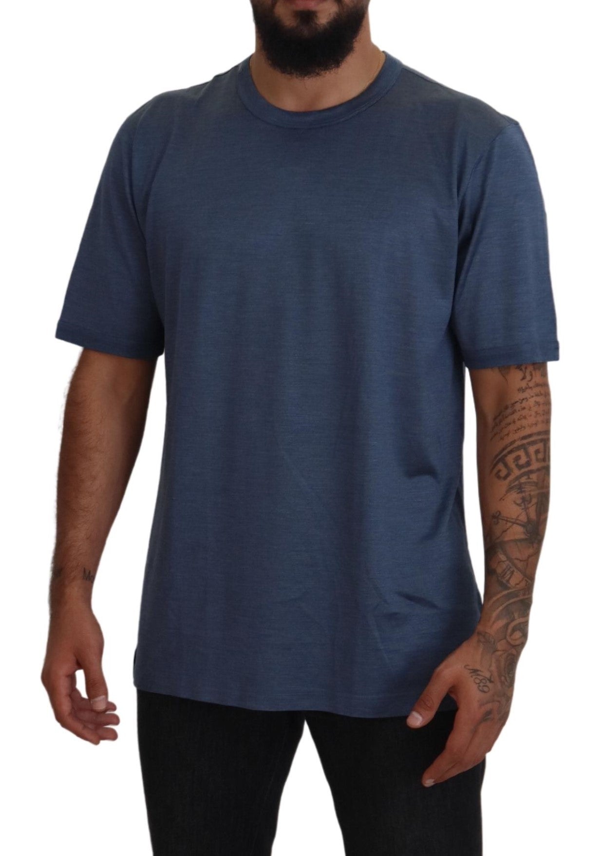 Dolce &amp; Gabbana Silk Blue Round Neck T-Shirt - A Touch of Elegance