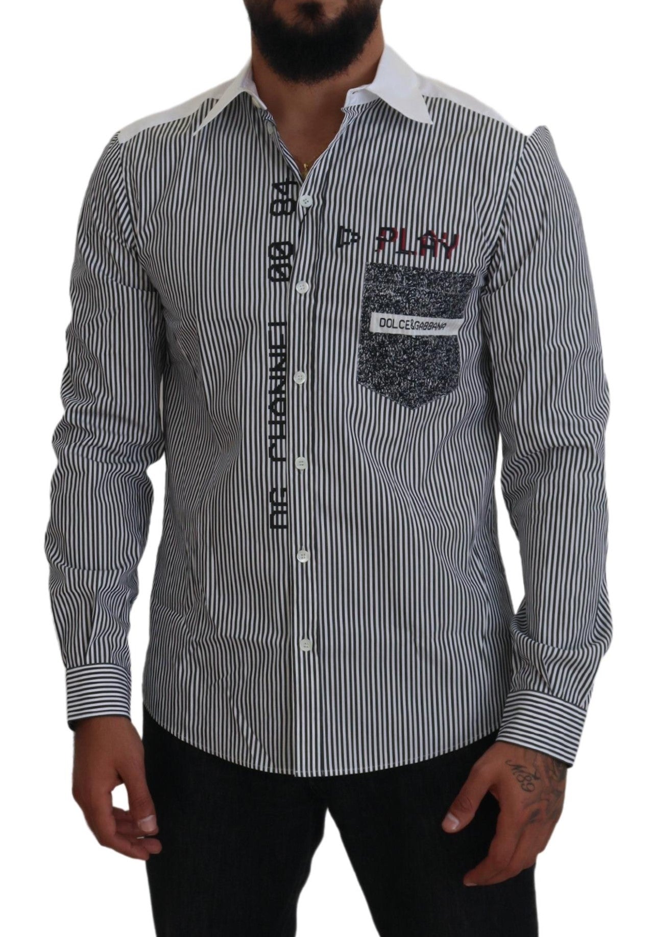 Dolce &amp; Gabbana slim fit striped casual shirt with canal motif