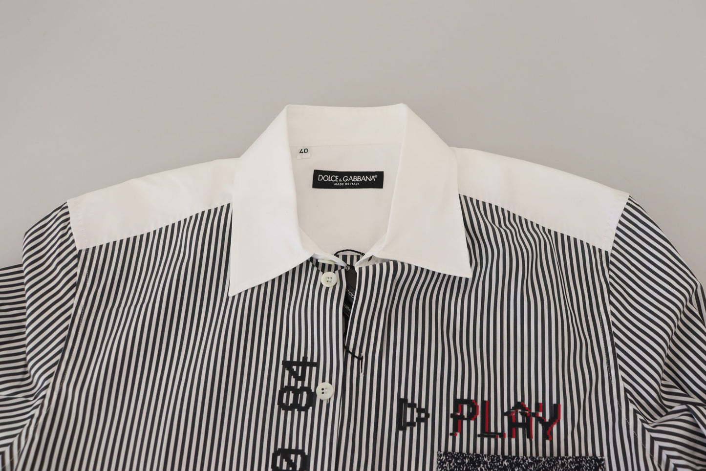 Dolce &amp; Gabbana slim fit striped casual shirt with canal motif